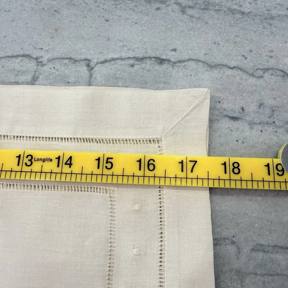 NEW Set of 6 Vintage Ivory Linen Hemstitched Embroidered Dot Placemats 12x16